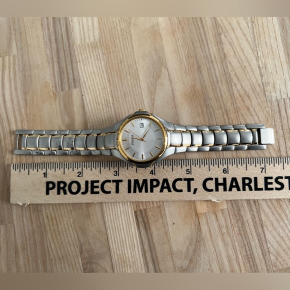 Pulsar Watch Men's Stainless Matte Silver Gold Tone with Date Window Quartz - Picture 10 of 10